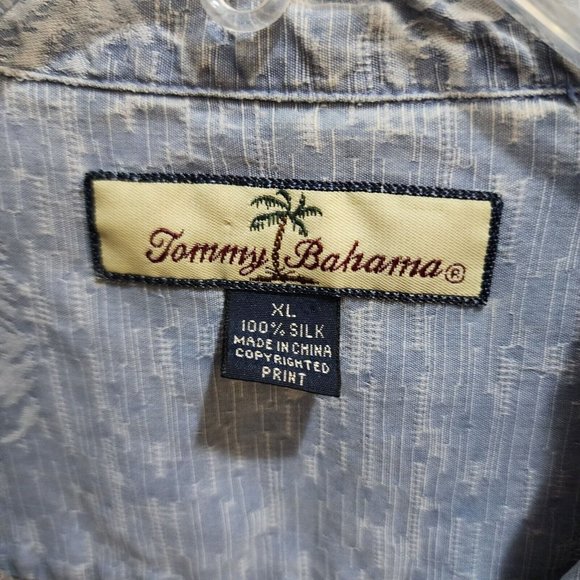 Tommy Bahama Hawaiian Floral Palm Tree Blue Button Shirt Silk Luau Camp Size XL - Picture 3 of 12